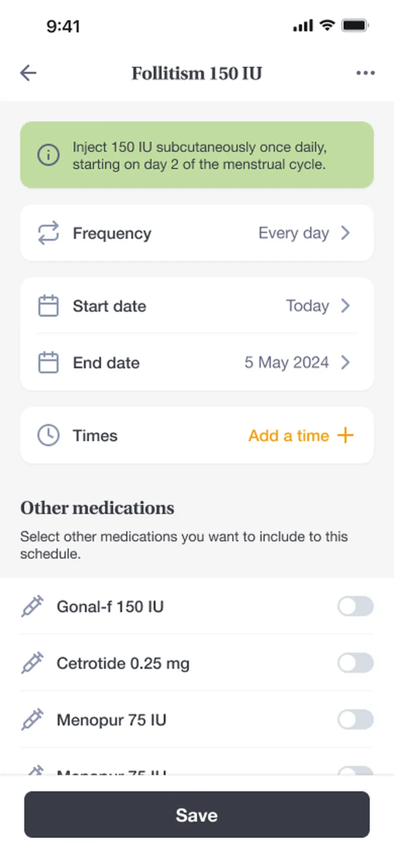 A medication schedule on the phone