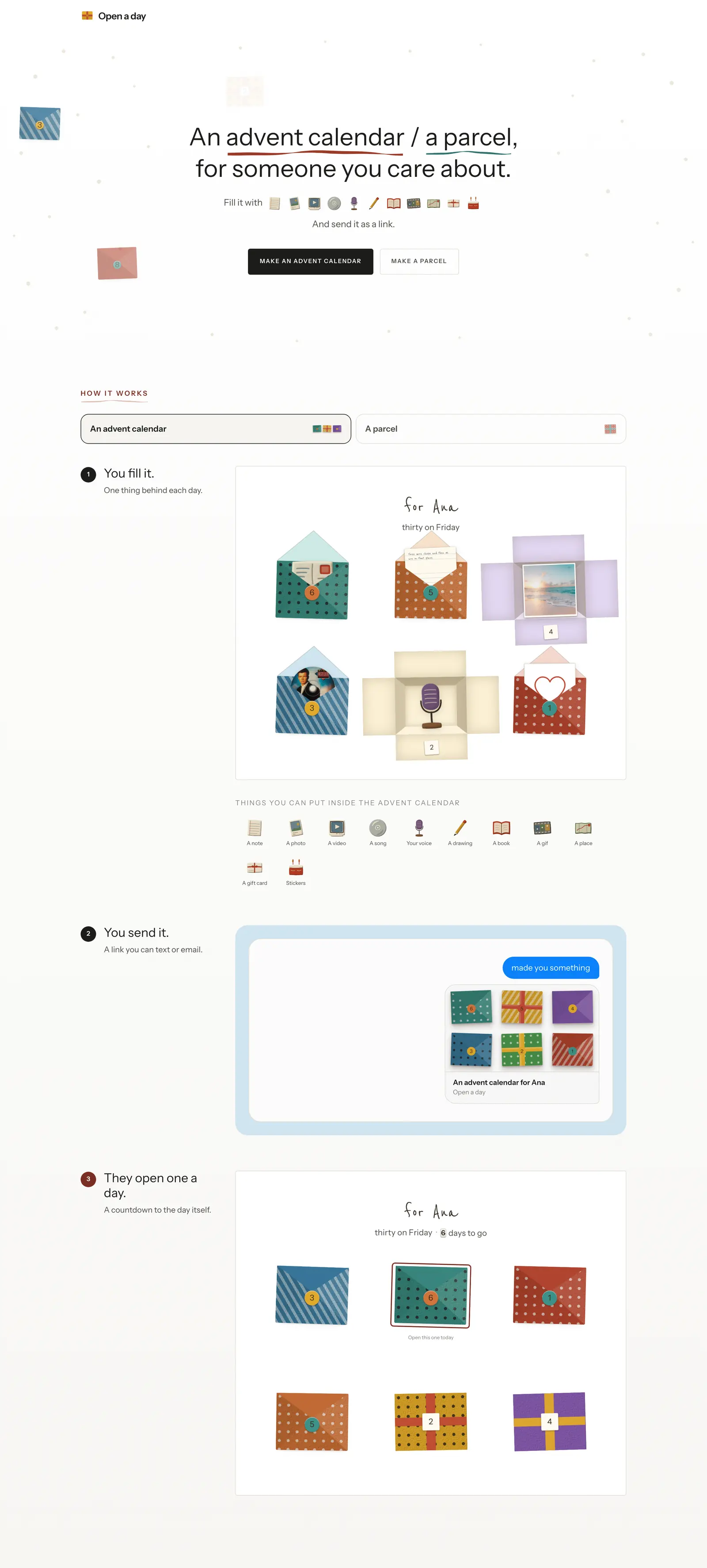 Open a day landing page