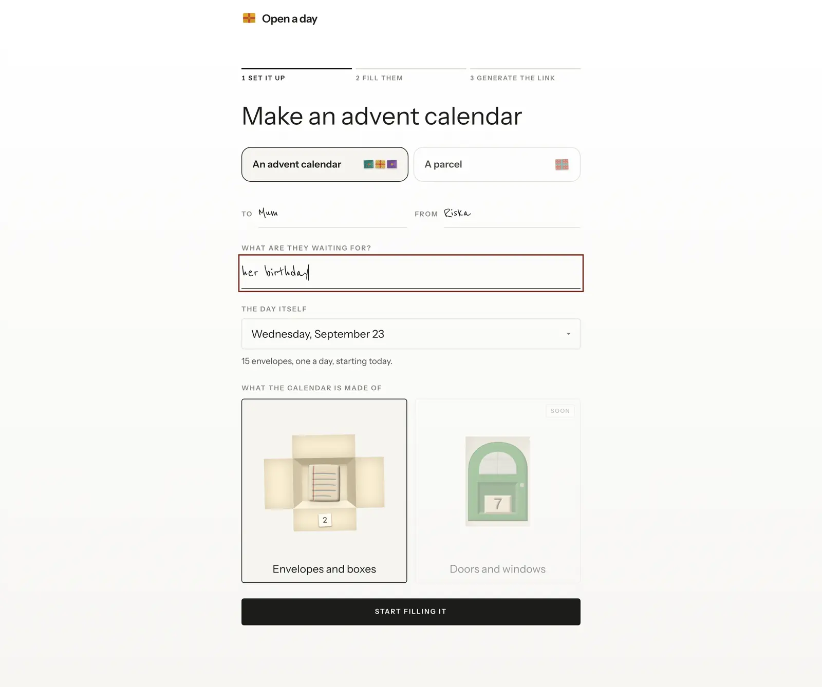 Setting up an advent calendar