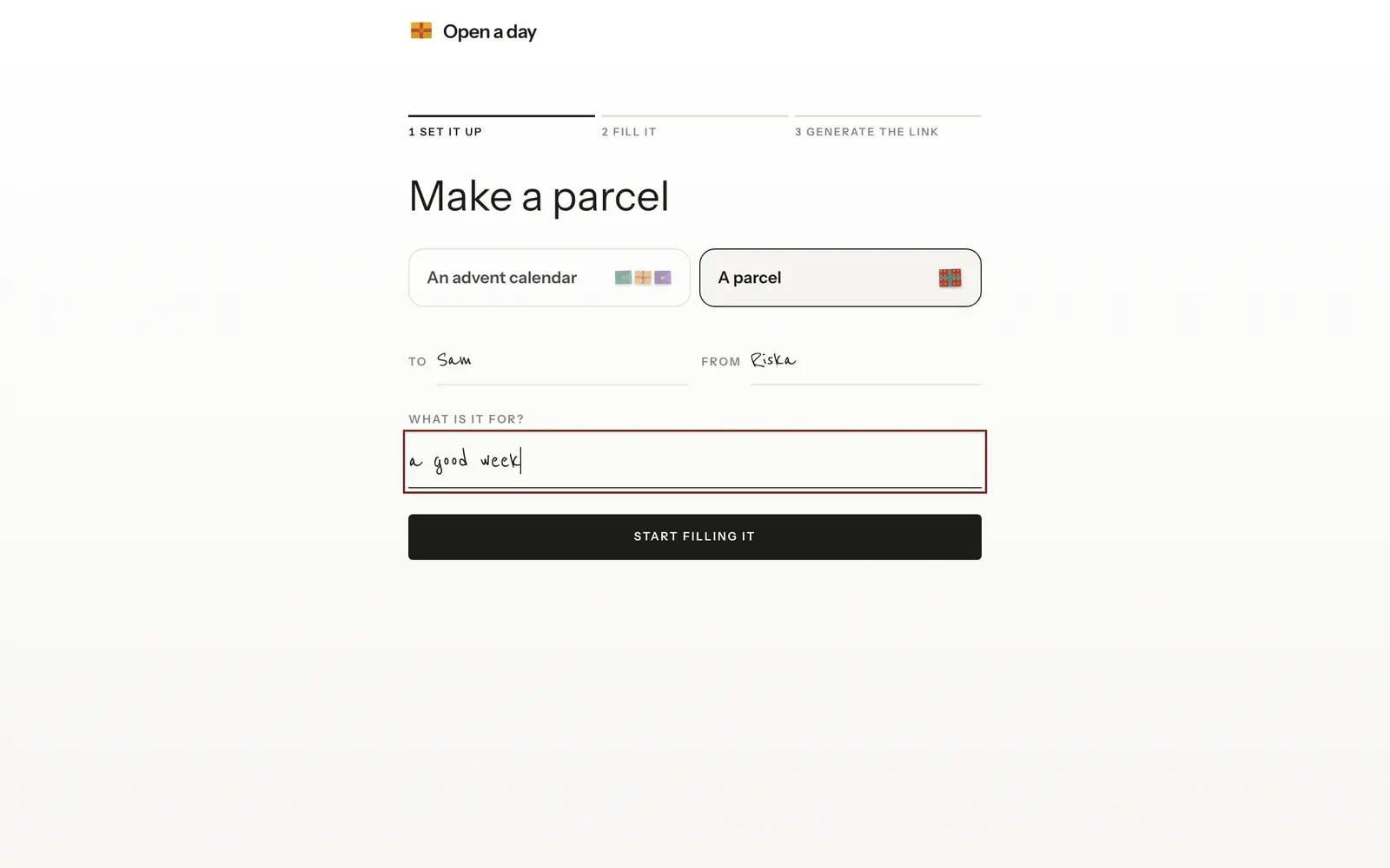 Setting up a parcel instead