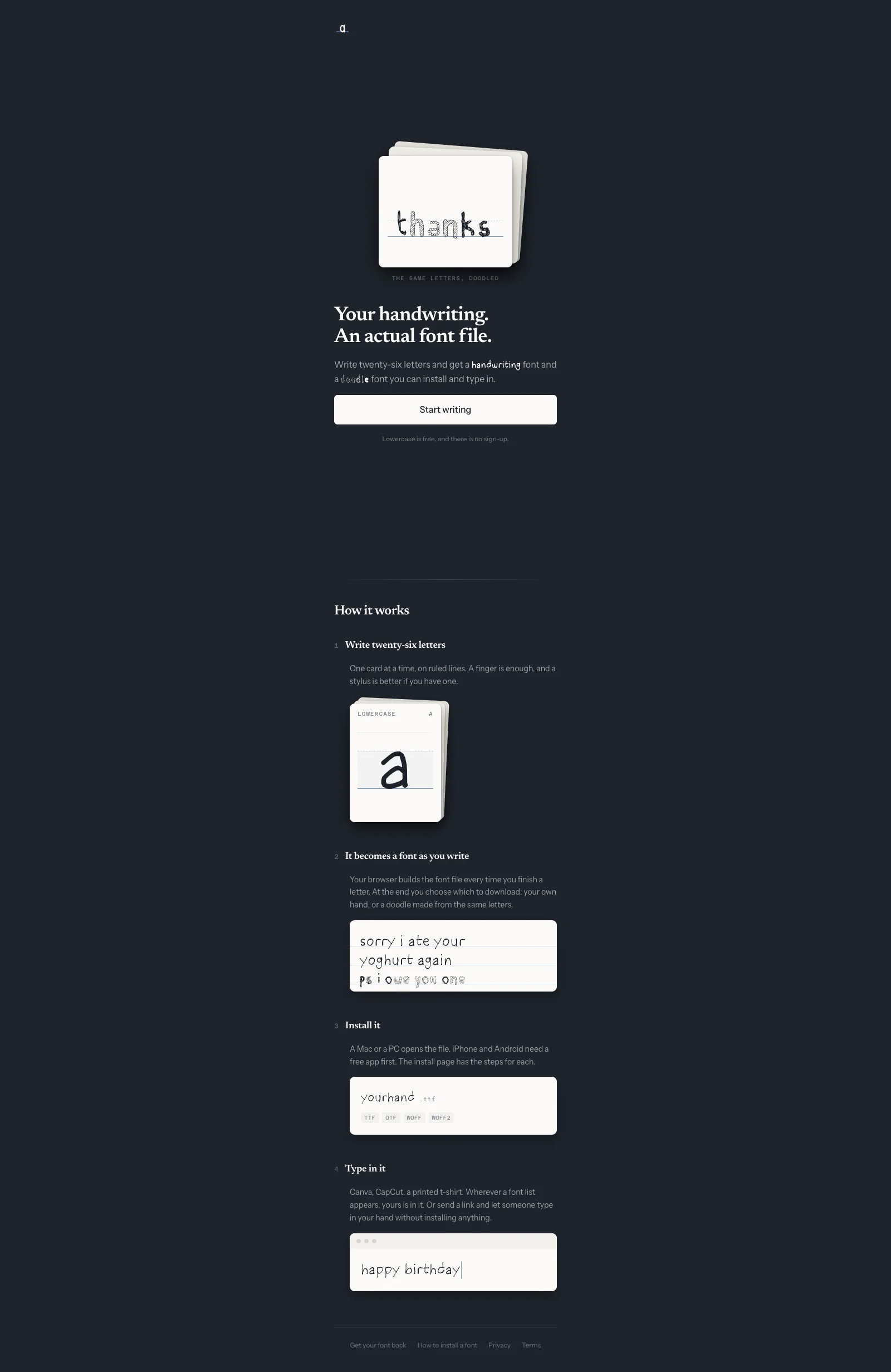 Your Handwriting landing page
